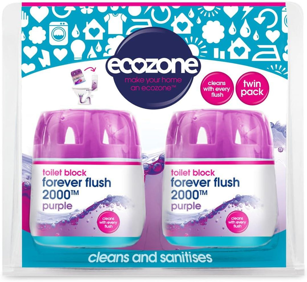 Ecozone Forever Flush 2000 Purple Toilet Block Cleans With Every Flush Twin Pack