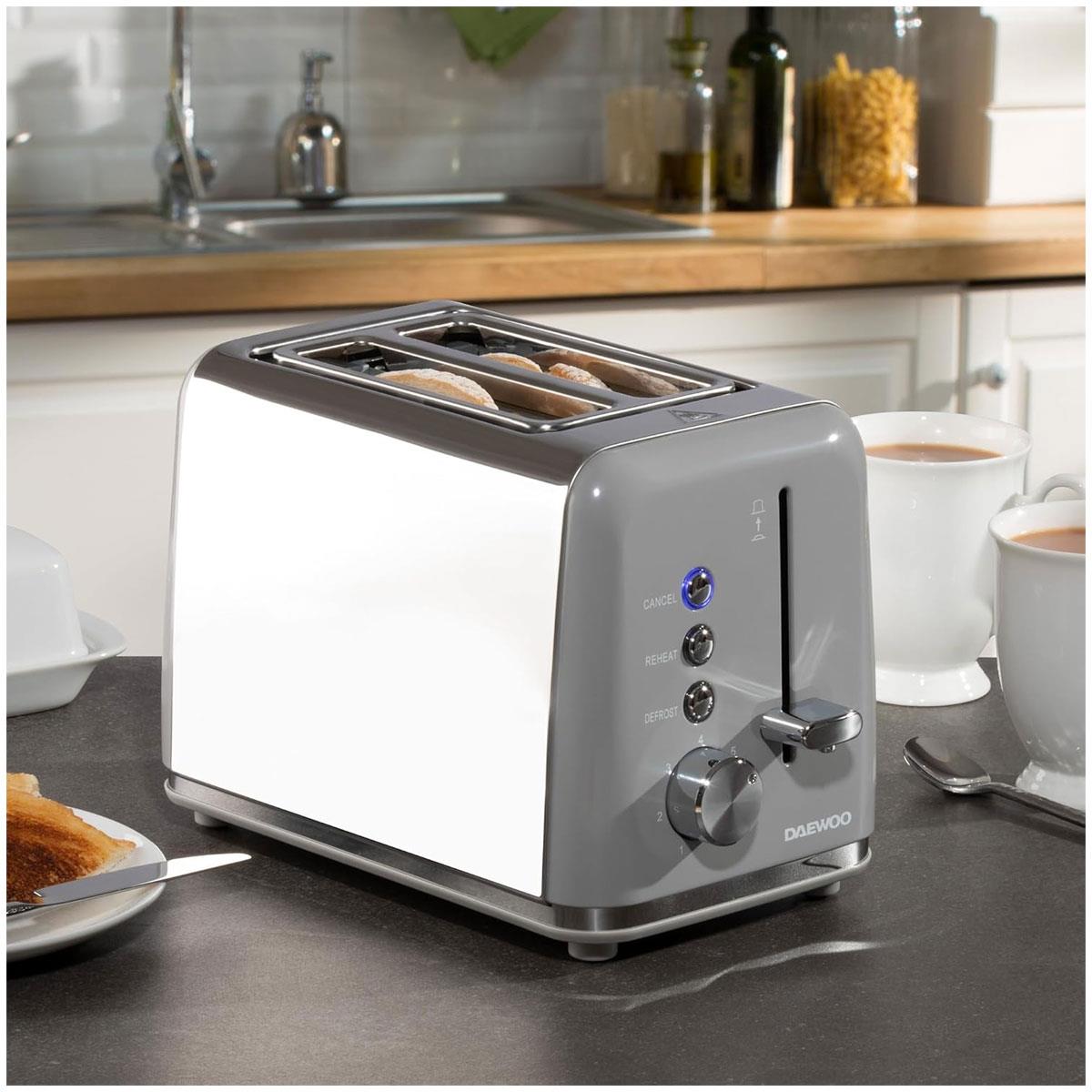 Daewoo Kensington 2 Slice Toaster Stainless Steel 870W - Grey