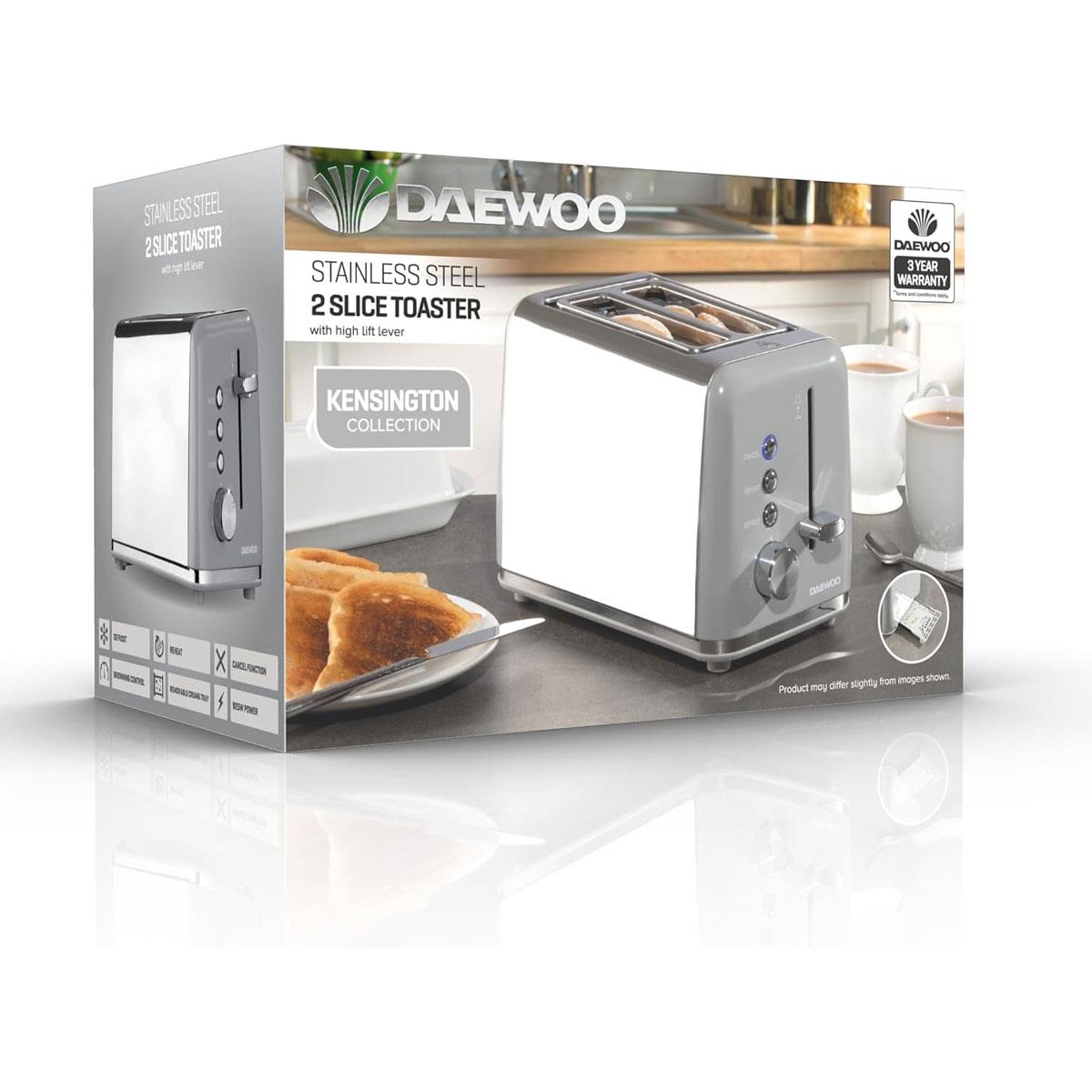 Daewoo Kensington 2 Slice Toaster Stainless Steel 870W - Grey