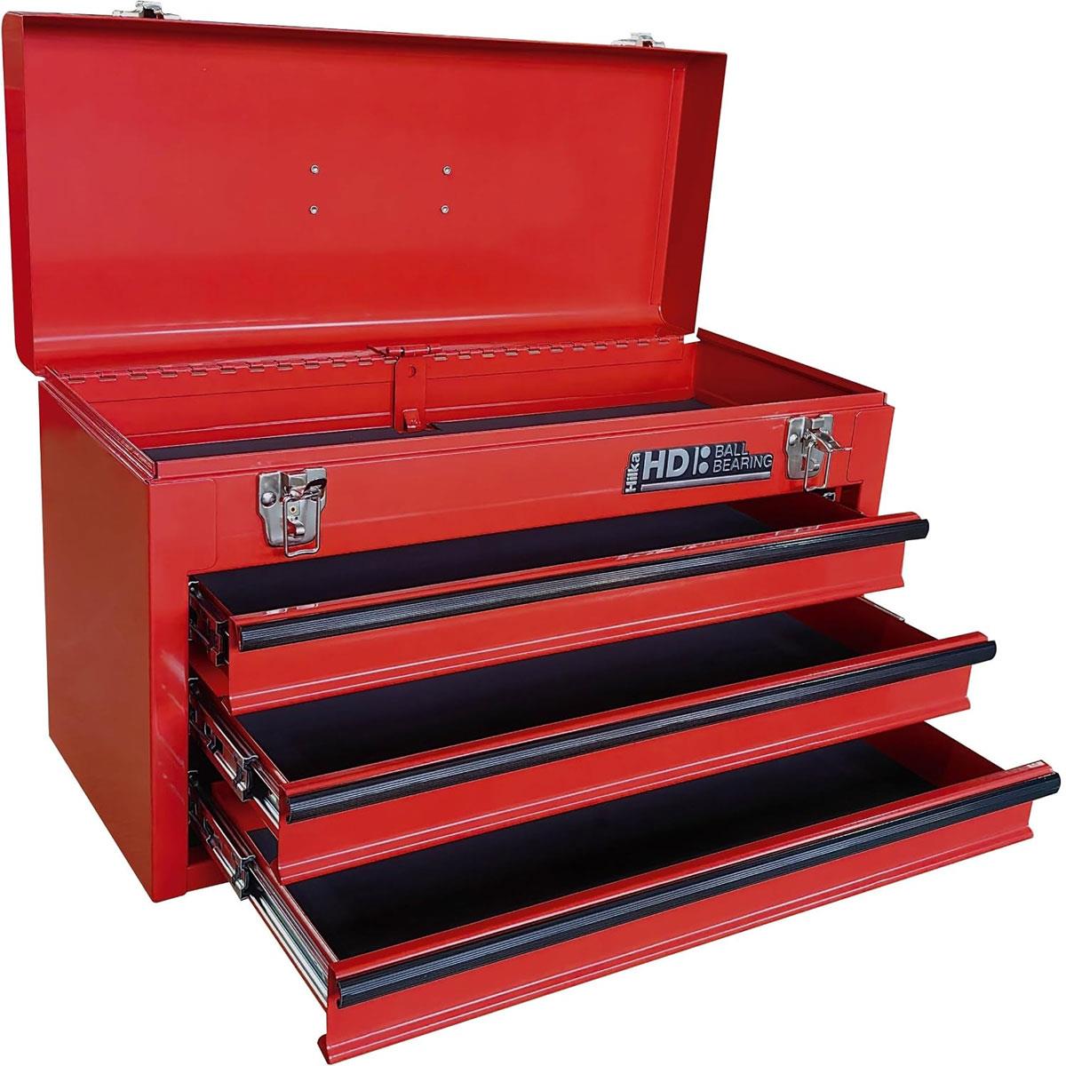 Hilka 3 Drawer Portable Tool Chest Steel Metal Tools Storage Box - Red