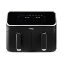 Tower Vortx Digital Dual Basket Air Fryer Digital Control 8 Cooking Pre-Sets Functions 2700W 8 Litre - Black