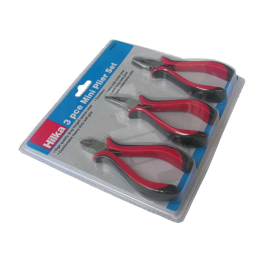Hilka Tools Mini Plier 3 Piece Set Soft Grip Handles High Quality Carbon Steel - Red/Black
