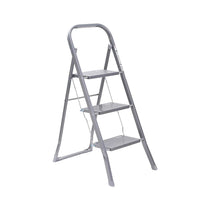 OurHouse 3 Tread Steel Step Ladders With Non-Slip Feet 150kg Load Capacity Folding Design - Silver