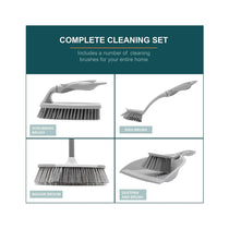 OurHouse Cleaning Brush Set 5 Piece Dustpan & Brush Long Handle Broom Washing Up Brush Handheld Scrubber - Grey