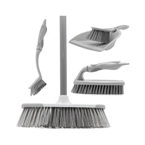 OurHouse Cleaning Brush Set 5 Piece Dustpan & Brush Long Handle Broom Washing Up Brush Handheld Scrubber - Grey