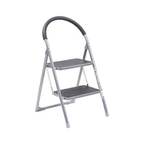 OurHouse 2 Wide Rubber Tread Steel Step Ladder 150kg Load Capacity - Grey