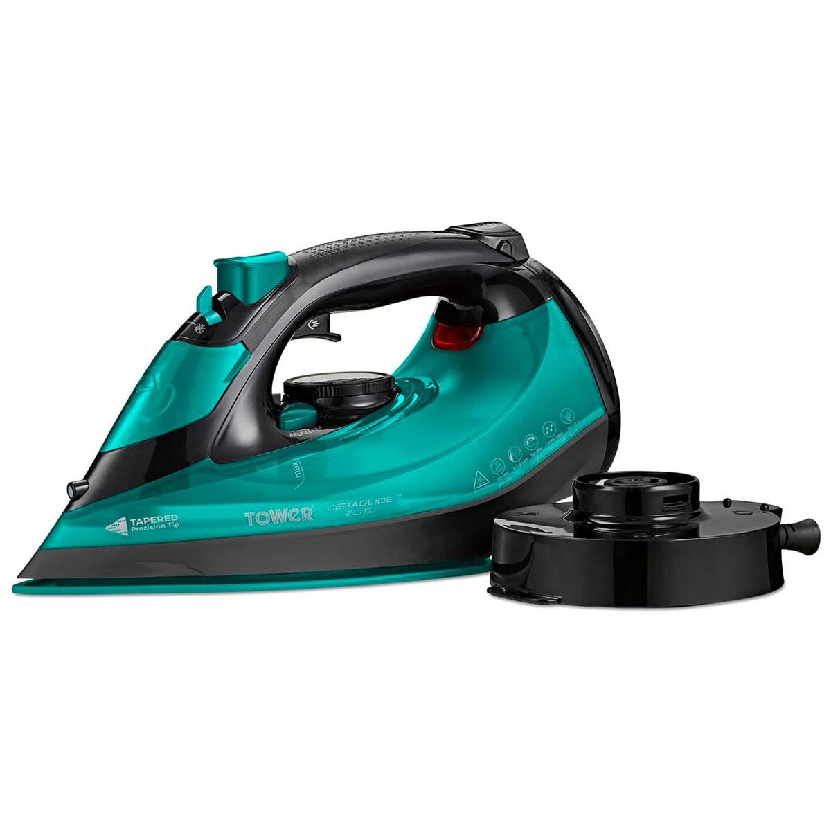 Tower CeraGlide Cord/Cordless Steam Iron With Rapid Heat-Up & Recharge 2800W 300ml Water Tank - Teal