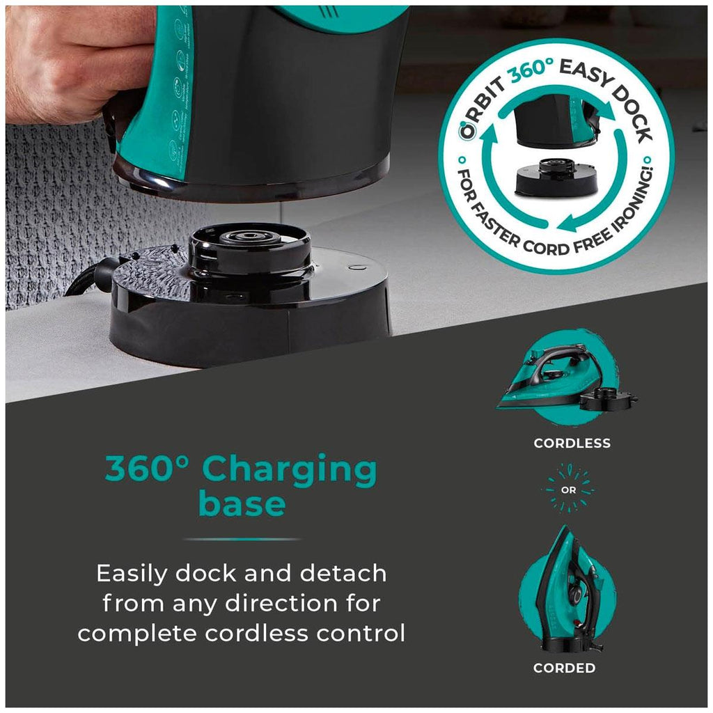 Tower CeraGlide Cord/Cordless Steam Iron With Rapid Heat-Up & Recharge 2800W 300ml Water Tank - Teal
