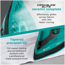 Tower CeraGlide Cord/Cordless Steam Iron With Rapid Heat-Up & Recharge 2800W 300ml Water Tank - Teal