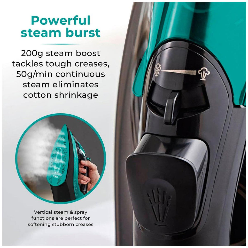 Tower CeraGlide Cord/Cordless Steam Iron With Rapid Heat-Up & Recharge 2800W 300ml Water Tank - Teal