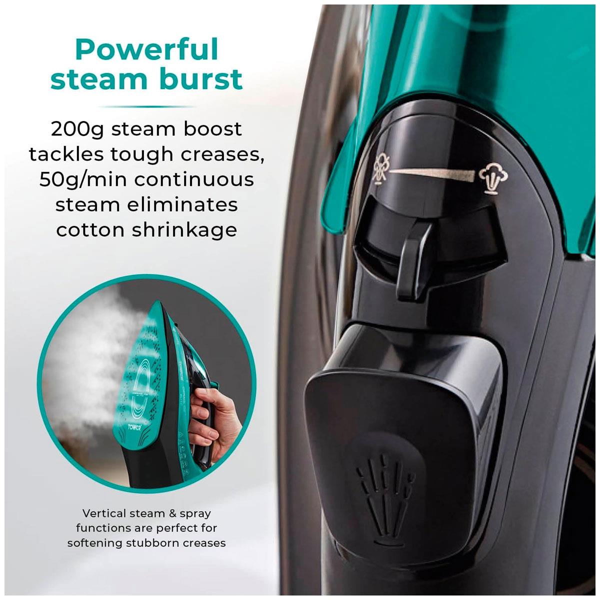 Tower CeraGlide Cord/Cordless Steam Iron With Rapid Heat-Up & Recharge 2800W 300ml Water Tank - Teal