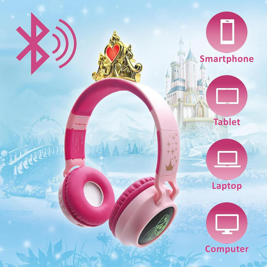 Lexibook Disney Princess 3D Design Bluetooth Headphones With Princess Crown - Pink