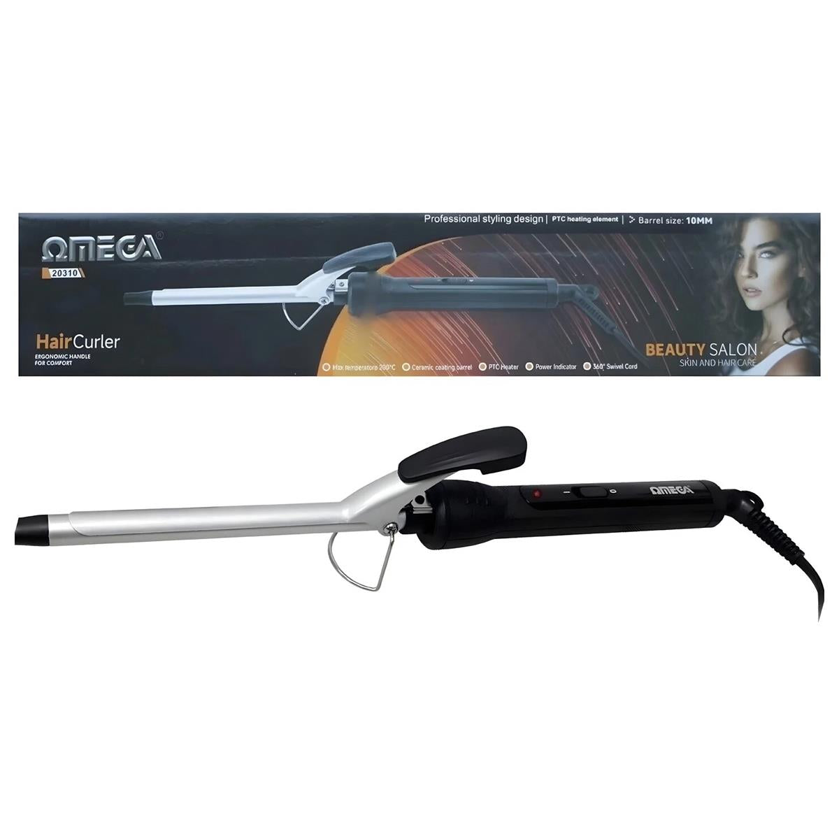 Omega CT-310 Hair Curler Slim Tong 200 Degrees Ceramic Coating Barrel Size 10mm - Black Secondary image