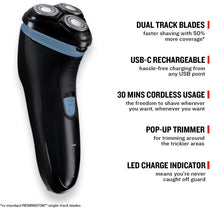 Remington R1 Style Series Mens Electric Rotary Shaver Dual Track Blades - Black