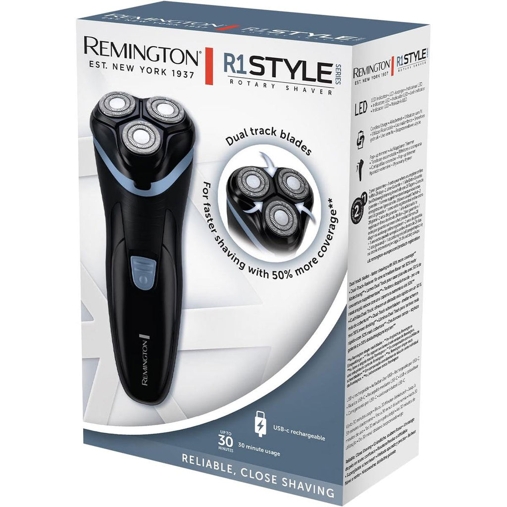 Remington R1 Style Series Mens Electric Rotary Shaver Dual Track Blades - Black