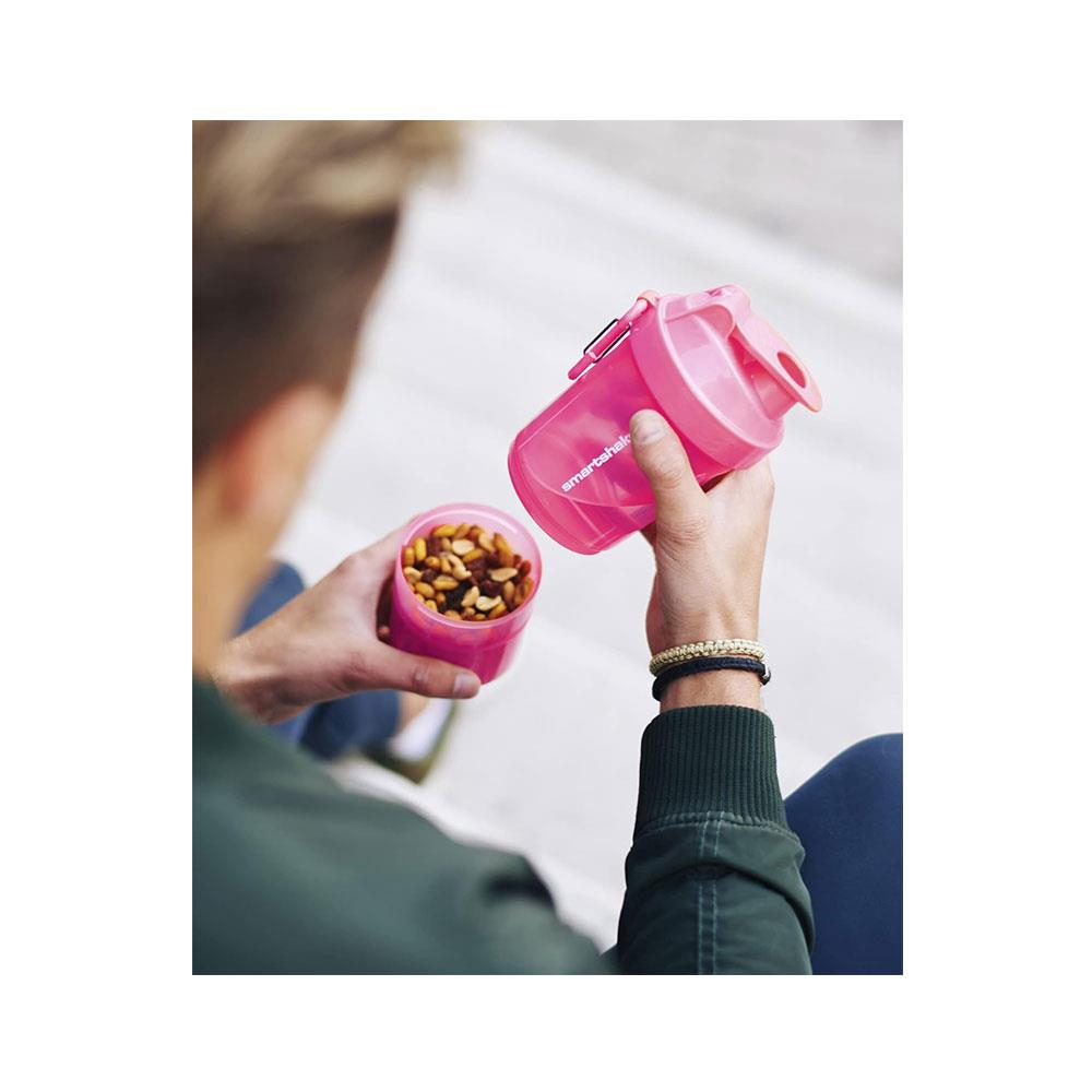 Smartshake Original 2Go ONE Protein Shaker 600ml Capacity With Storage - Neon Pink