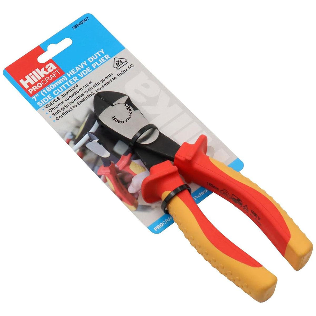Hilka Tools 7 Inch Heavy Duty Side Cutters VDE Pliers (180mm) - Orange