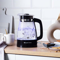 Russell Hobbs Classic Cordless Electric Glass Jug Kettle Blue Internal Illumination 3000W 1.7 Litres - Black