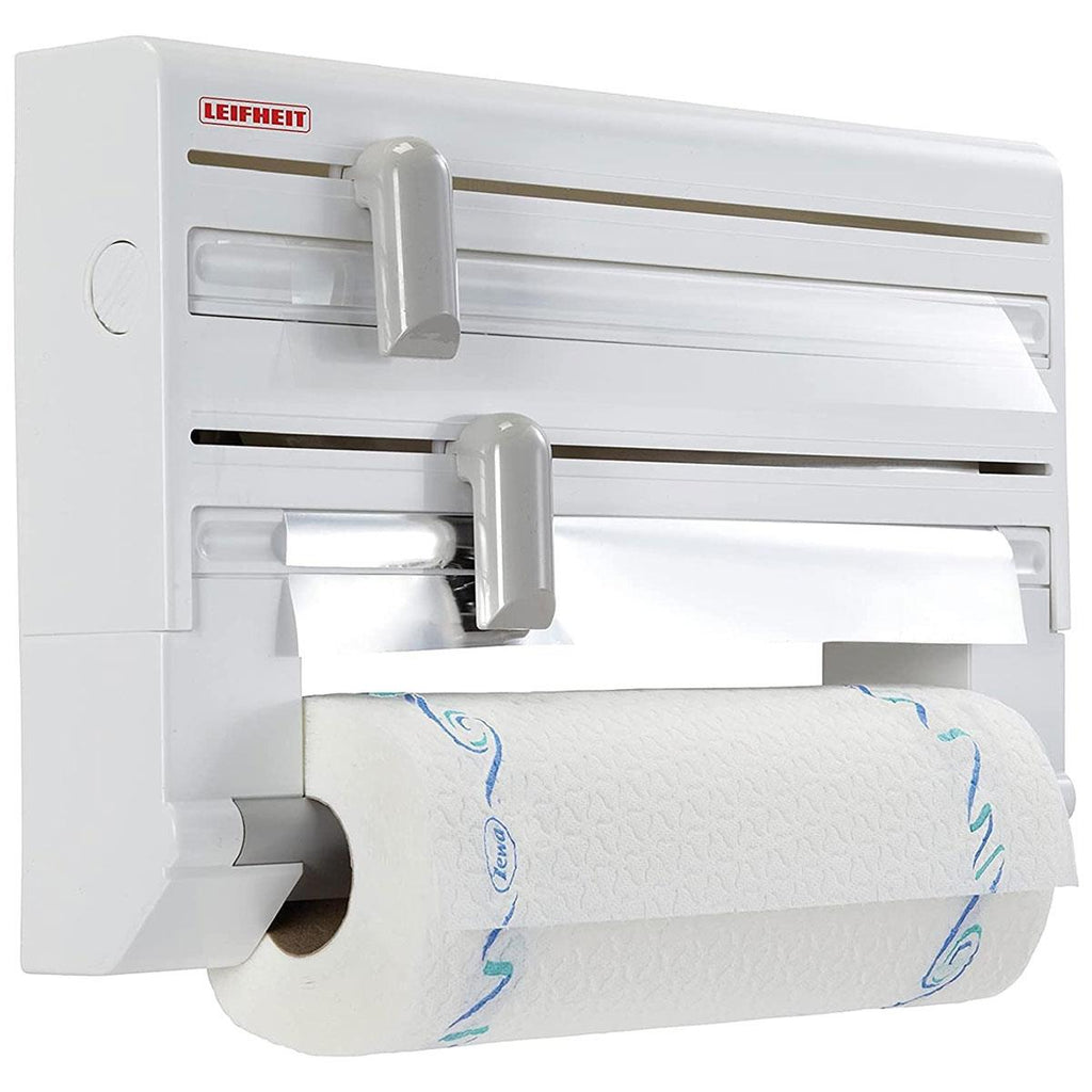 Leifheit Wall-Mounted Roll Holder Parat Kitchen Roll Dispenser With Cutters - White/Grey