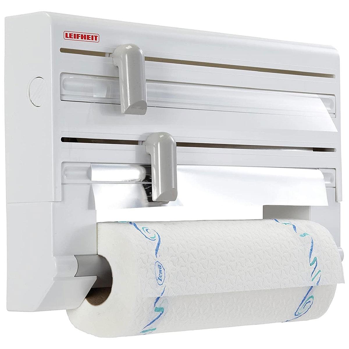 Leifheit Wall-Mounted Roll Holder Parat Kitchen Roll Dispenser With Cutters - White/Grey