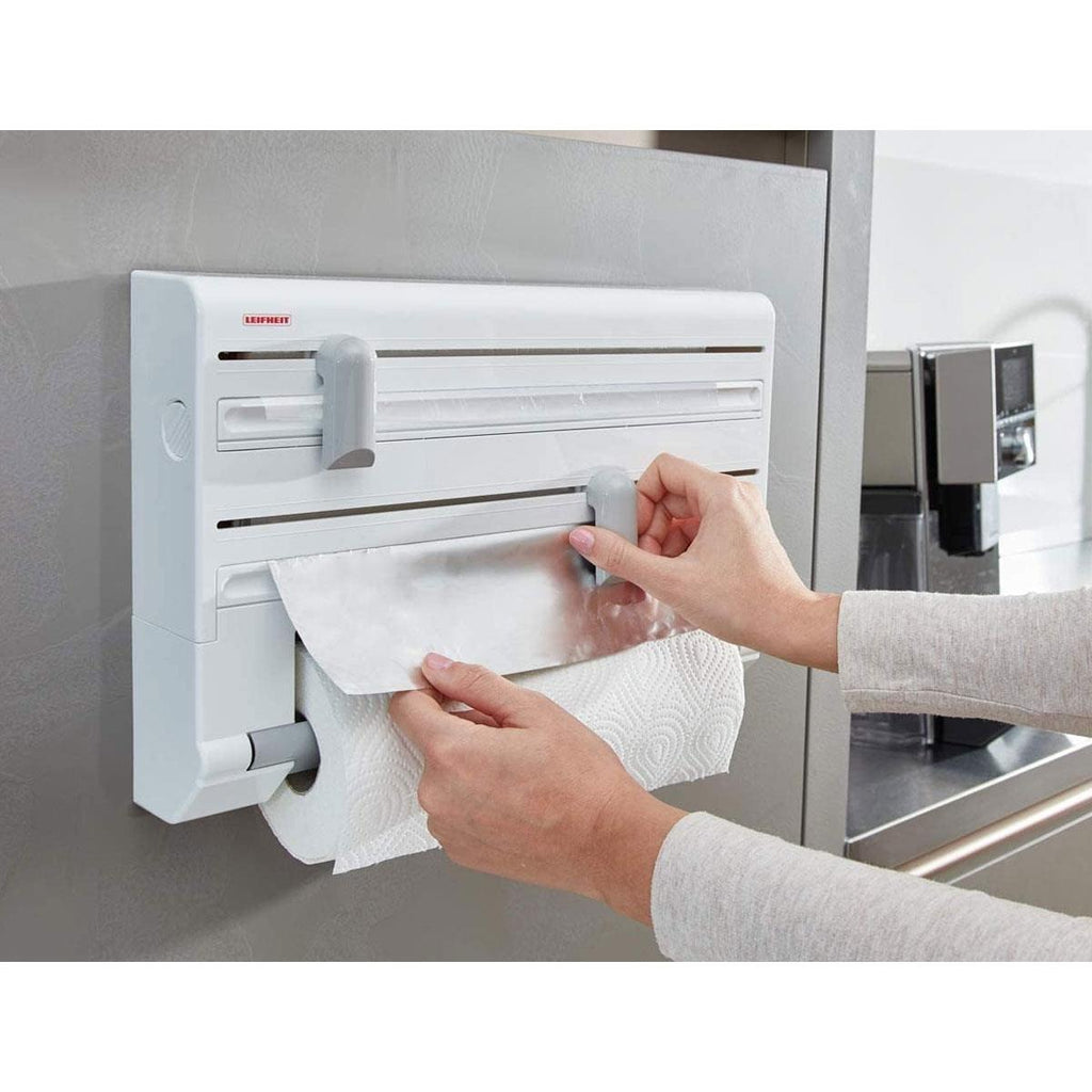 Leifheit Wall-Mounted Roll Holder Parat Kitchen Roll Dispenser With Cutters - White/Grey
