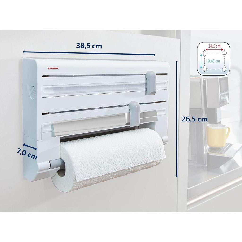 Leifheit Wall-Mounted Roll Holder Parat Kitchen Roll Dispenser With Cutters - White/Grey