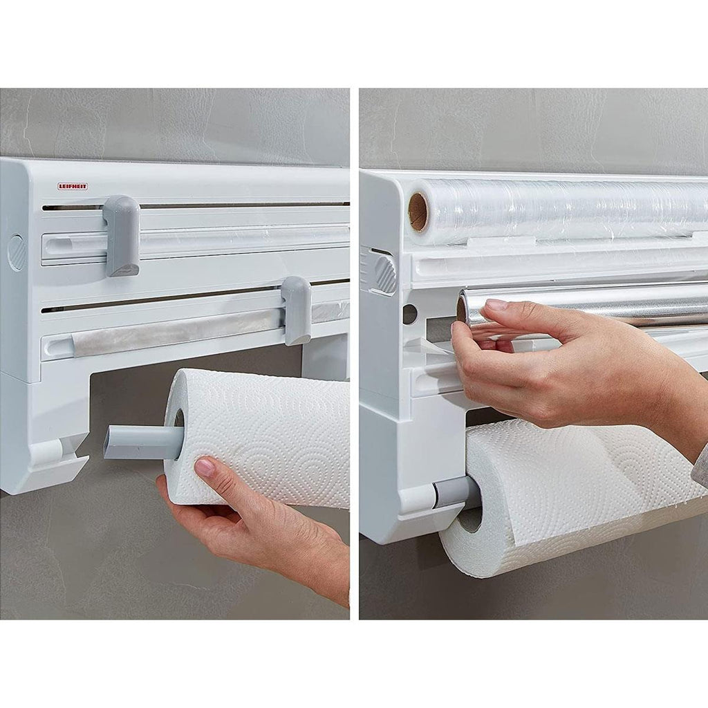 Leifheit Wall-Mounted Roll Holder Parat Kitchen Roll Dispenser With Cutters - White/Grey