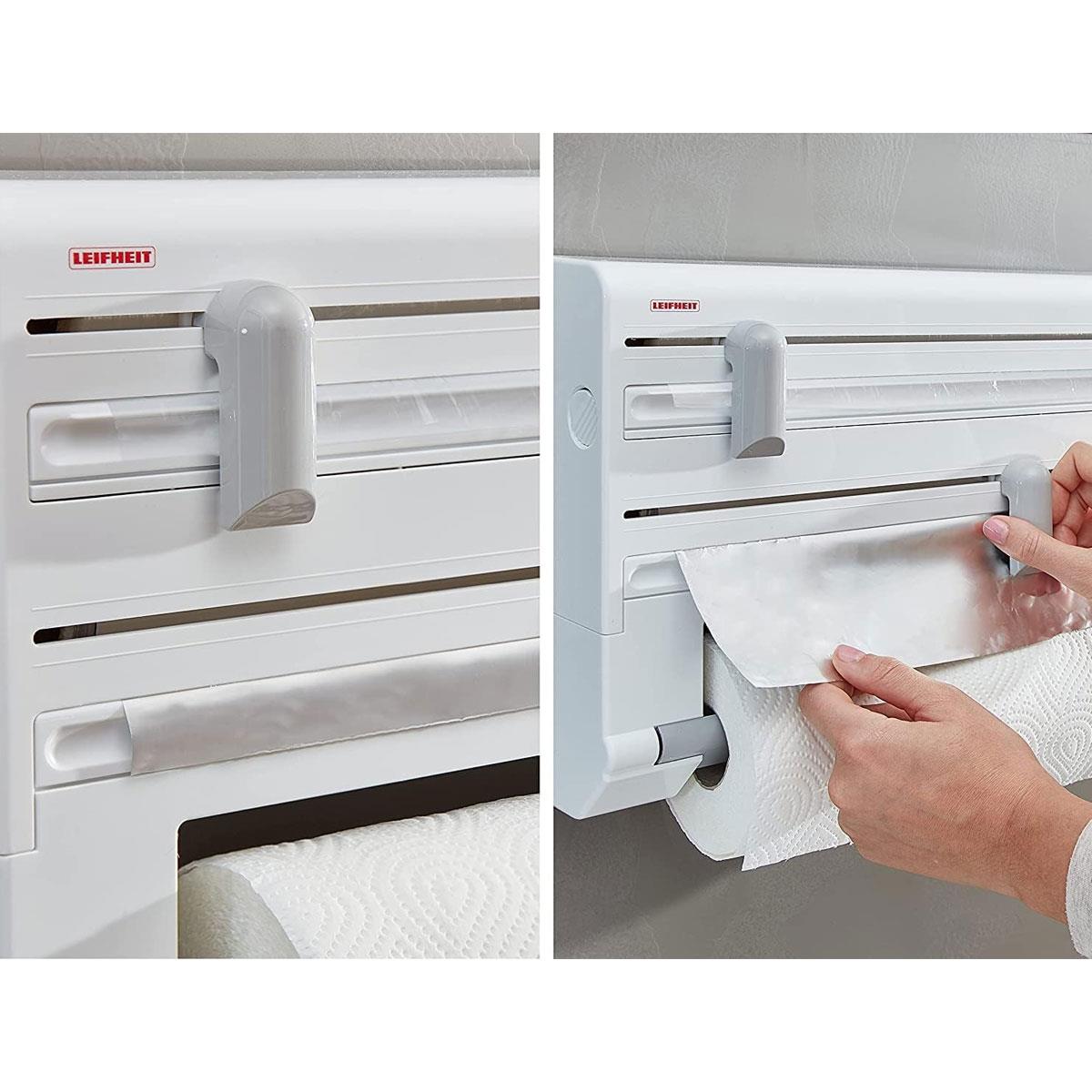 Leifheit Wall-Mounted Roll Holder Parat Kitchen Roll Dispenser With Cutters - White/Grey