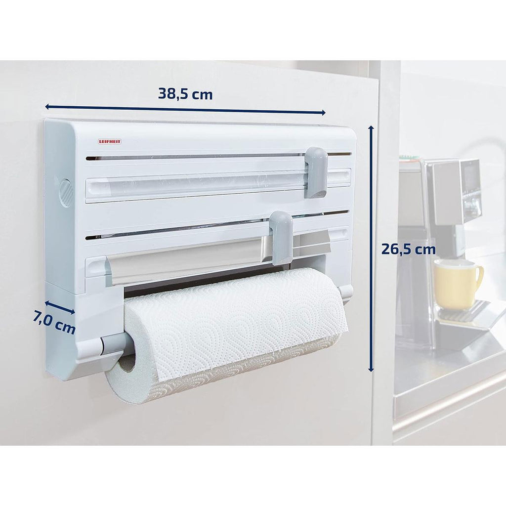Leifheit Wall-Mounted Roll Holder Parat Kitchen Roll Dispenser With Cutters - White/Grey