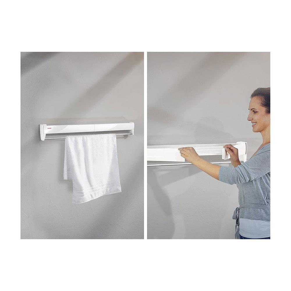 Leifheit Telegant 81 Protect Plus Wall Mounted Clothes Airer Towel Rack 8.1m Drying Rack Space - White