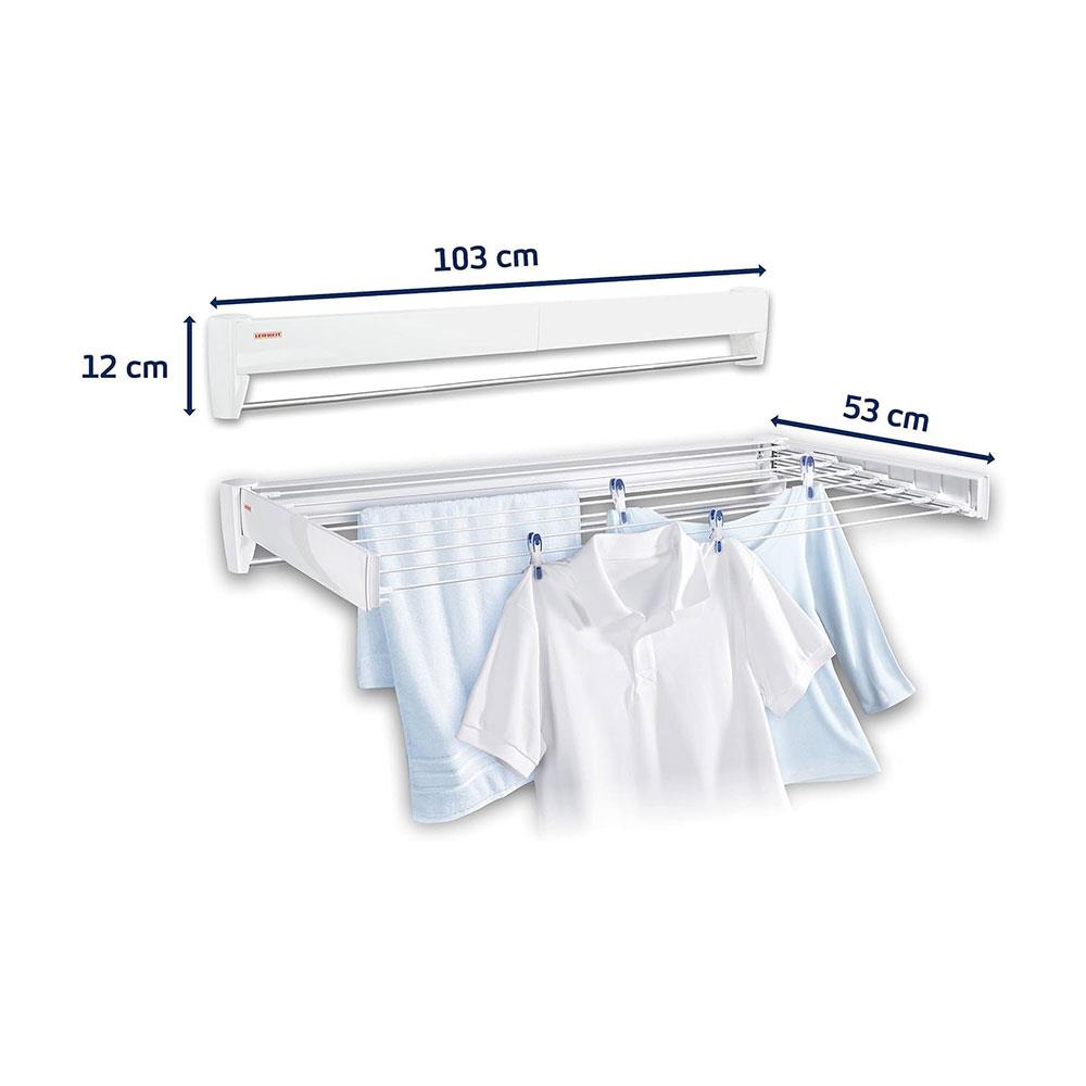 Leifheit Telegant 81 Protect Plus Wall Mounted Clothes Airer Towel Rack 8.1m Drying Rack Space - White