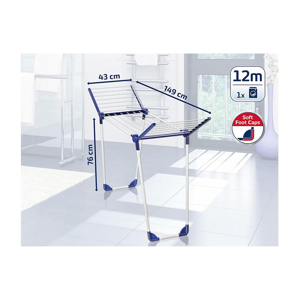 Leifheit Pegasus 120 Solid Compact Clothes Airer 12m Large Drying Area Clothes Rack Horse Stands In Bath Tub - Dark Blue