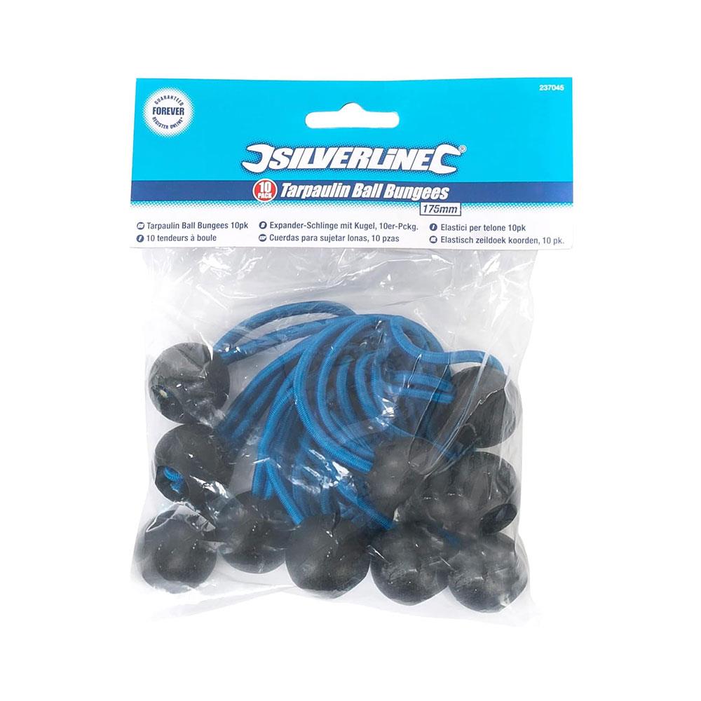 Silverline Tarpaulin Ball Bungees 175mm 10 Pack Blue Elastic Tie Down Cords