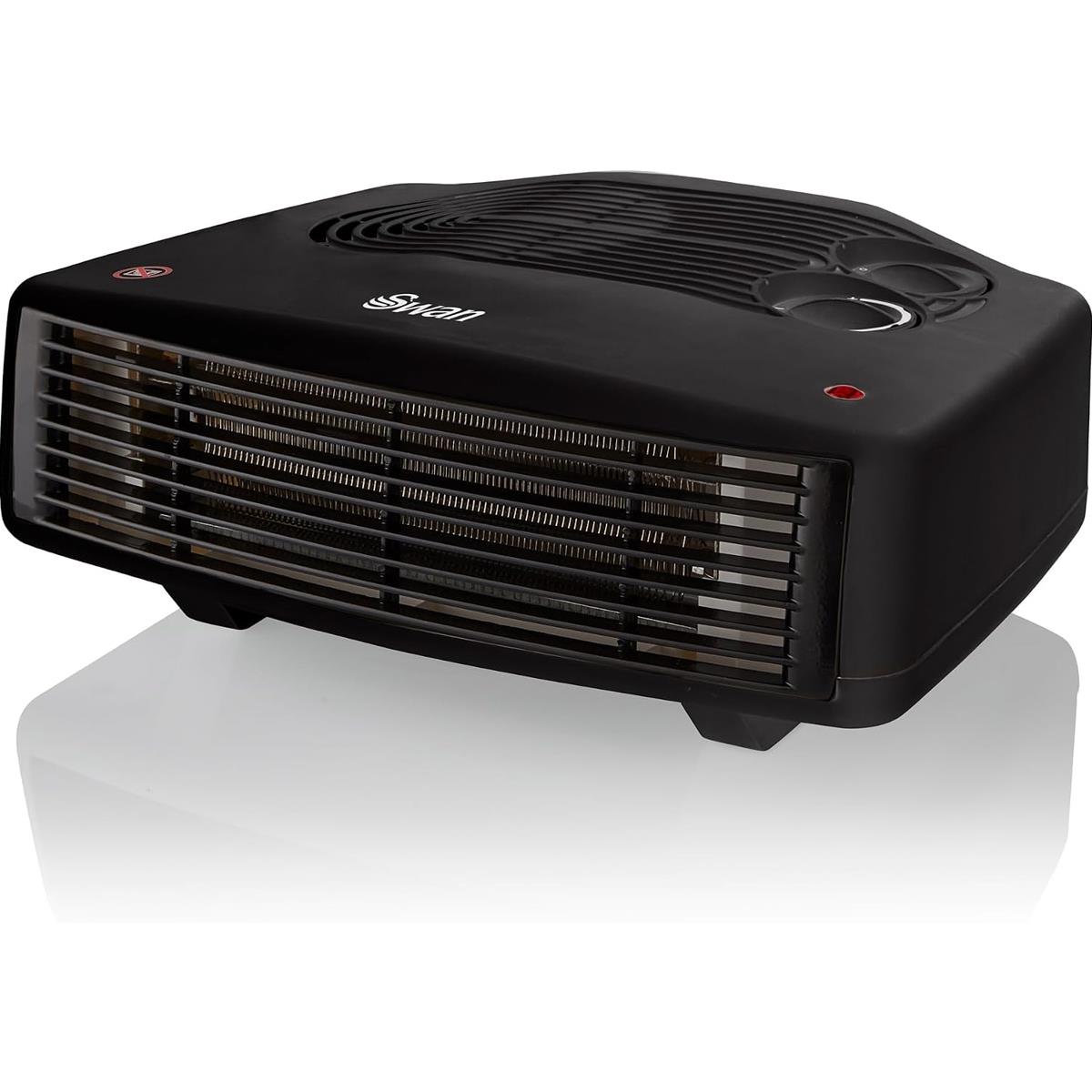 Swan Horizontal Fan Heater 3000W With 2 Heat Settings Adjustable Thermostat Overheating Protection - Black