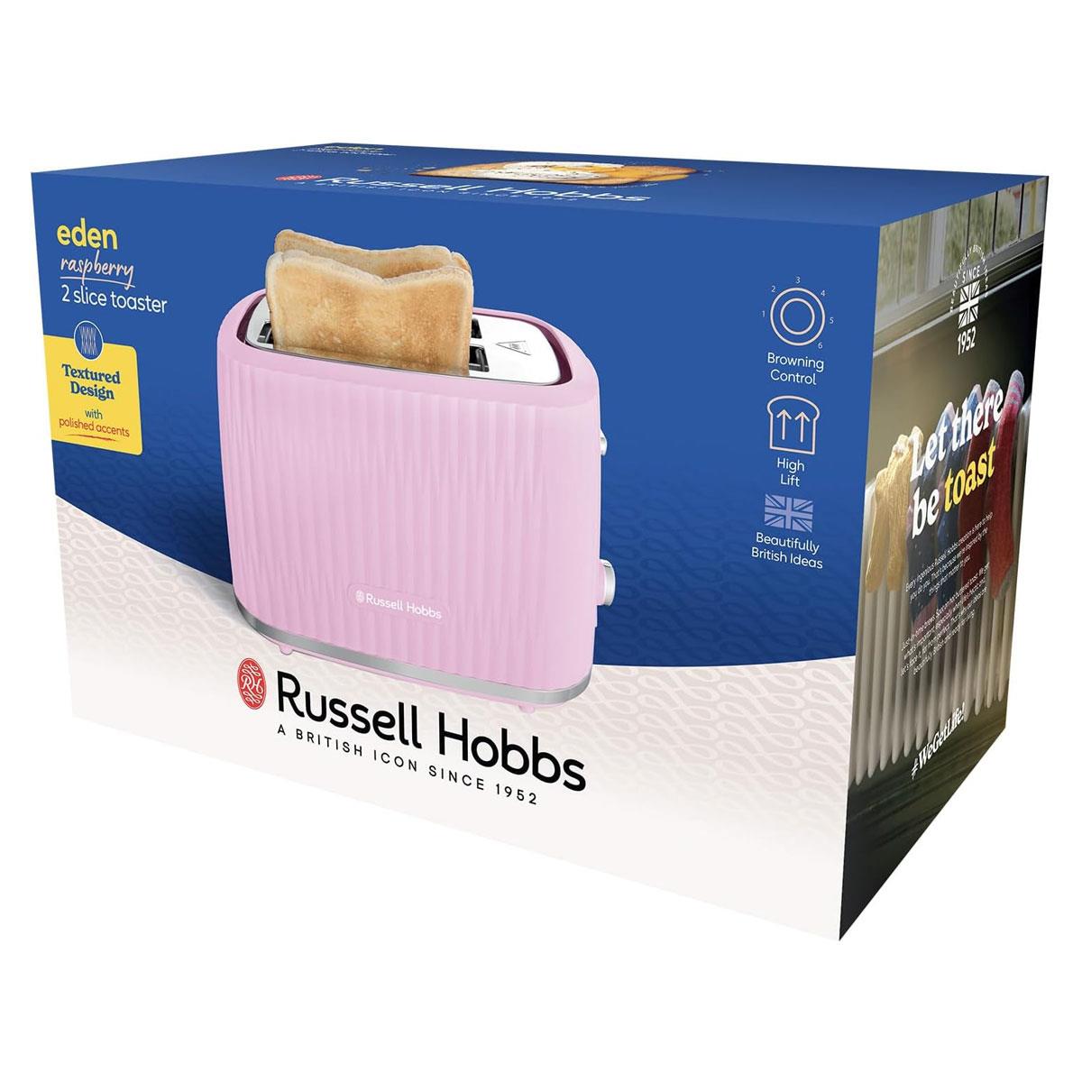 Russell Hobbs Eden 2 Slice Toaster 6 Variable Browning Settings 800W - Raspberry