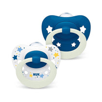 NUK Signature Night Glow-In-The-Dark Baby Soother Dummy Silicone 0-6 Months 2 Count - Blue Stars