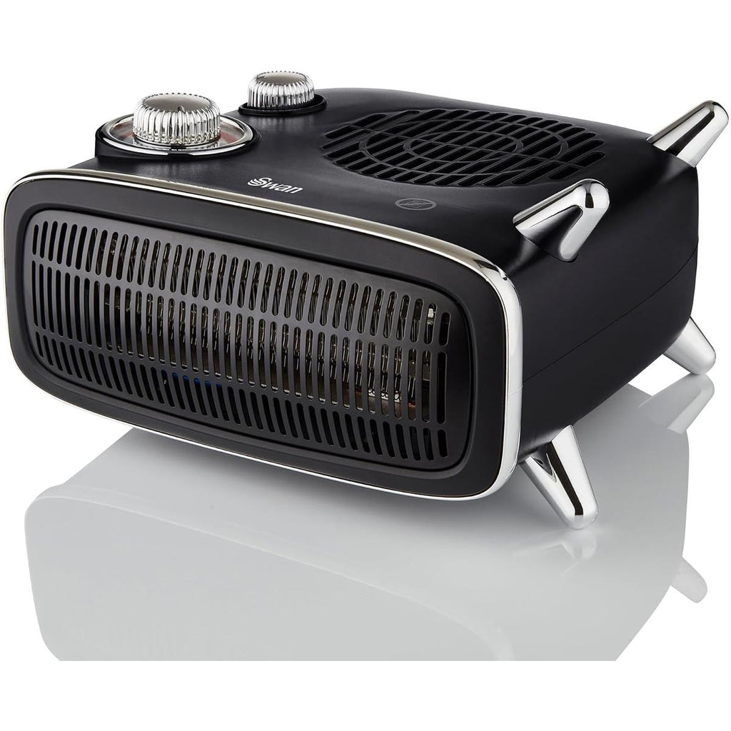 Swan Vertical Fan Heater With 2 Heat Settings Adjustable Thermostat 2000W - Black & Chrome