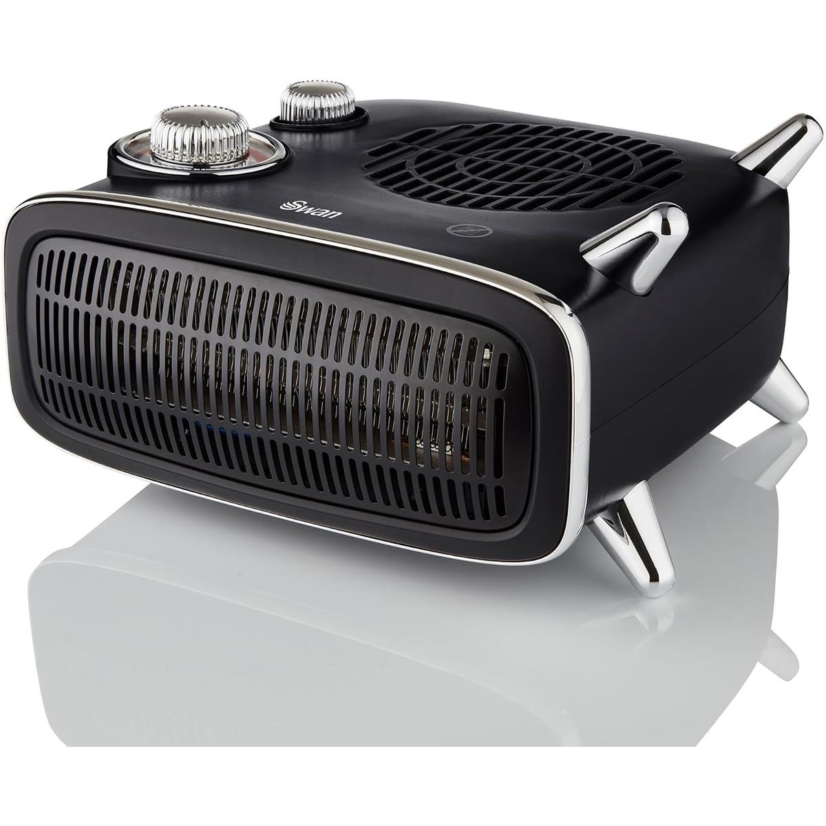 Swan Vertical Fan Heater With 2 Heat Settings Adjustable Thermostat 2000W - Black & Chrome