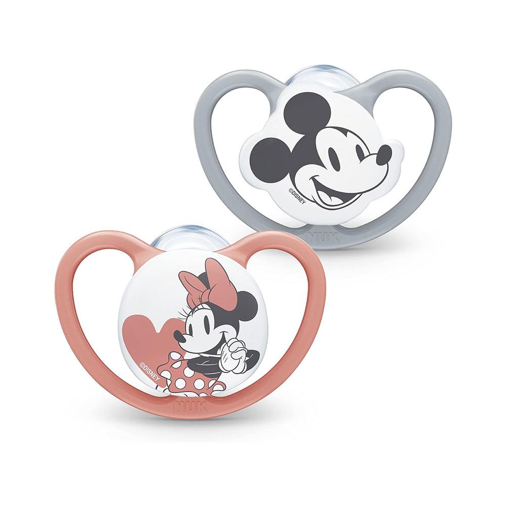 NUK Space Disney Baby Soother Dummy Silicone 18-36 Months 2 Count - Mickey & Minnie Mouse