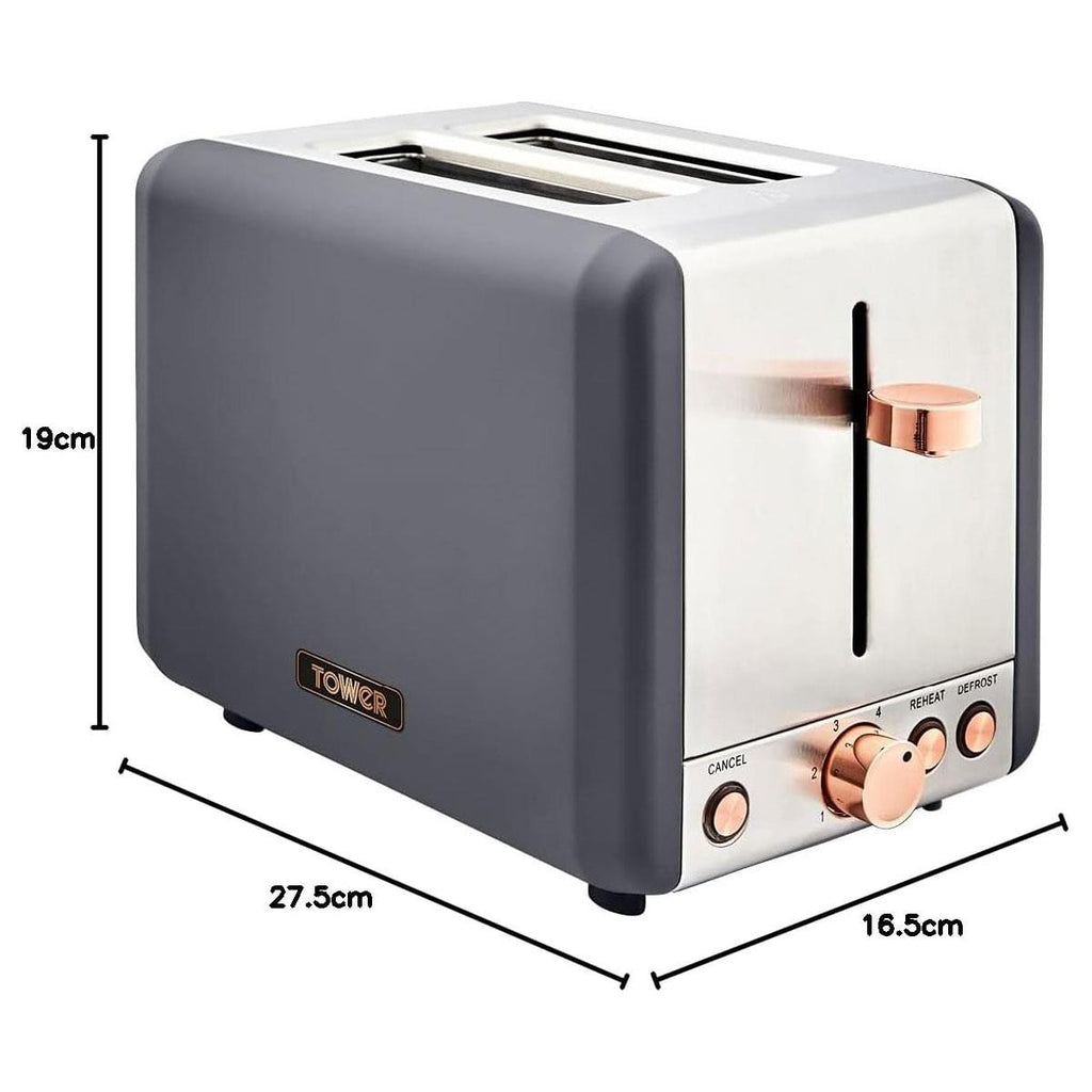Tower Cavaletto 2 Slice Toaster Stainless Steel 850W - Grey & Rose Gold