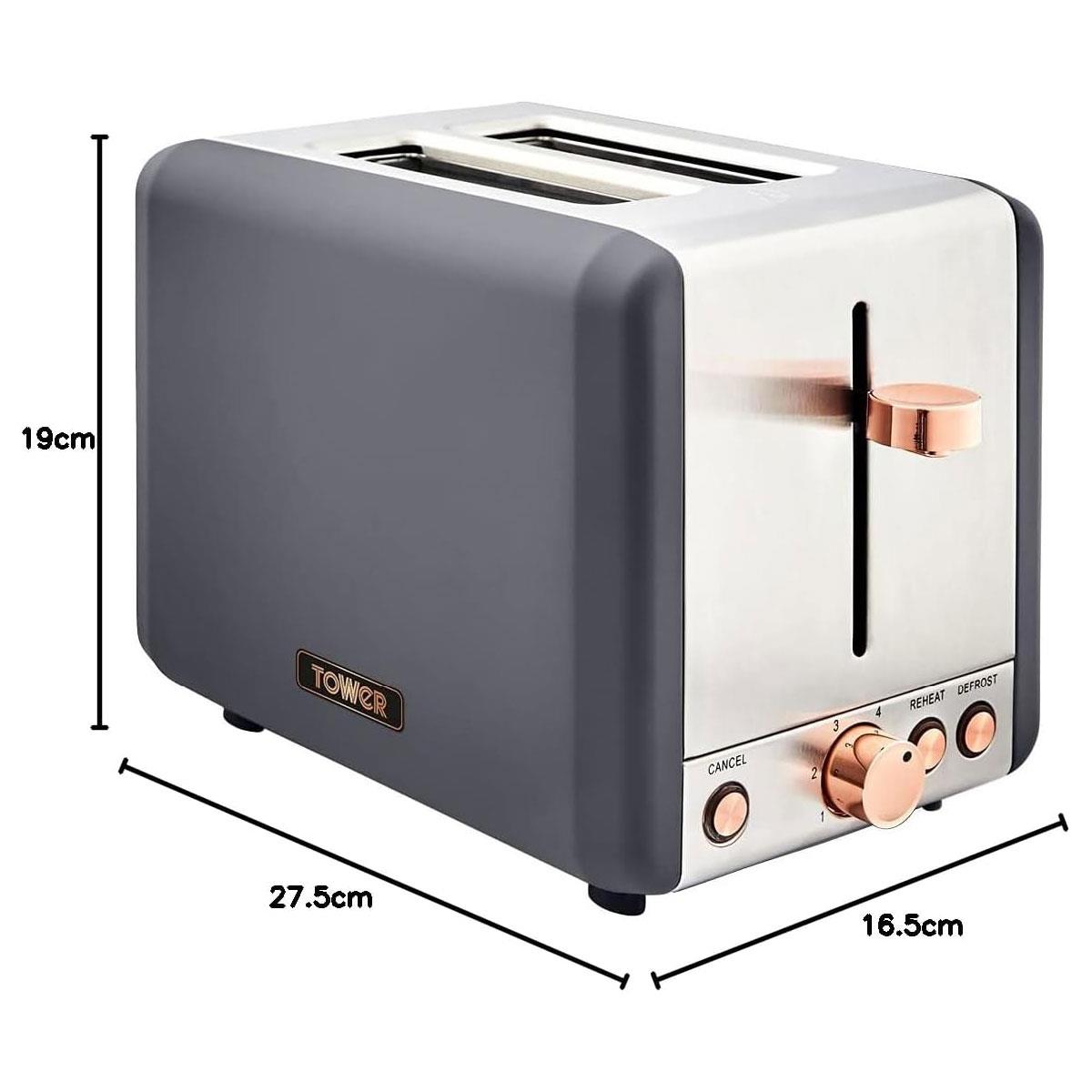 Tower Cavaletto 2 Slice Toaster Stainless Steel 850W - Grey & Rose Gold