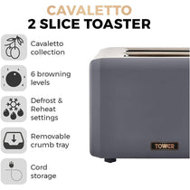 Tower Cavaletto 2 Slice Toaster Stainless Steel 850W - Grey & Rose Gold