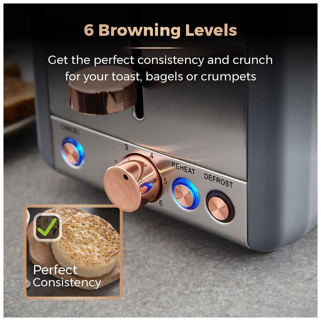 Tower Cavaletto 2 Slice Toaster Stainless Steel 850W - Grey & Rose Gold