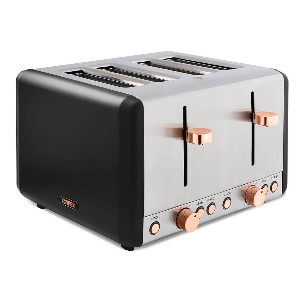 Tower Cavaletto 4 Slice Toaster Stainless Steel 1800W - Black & Rose Gold
