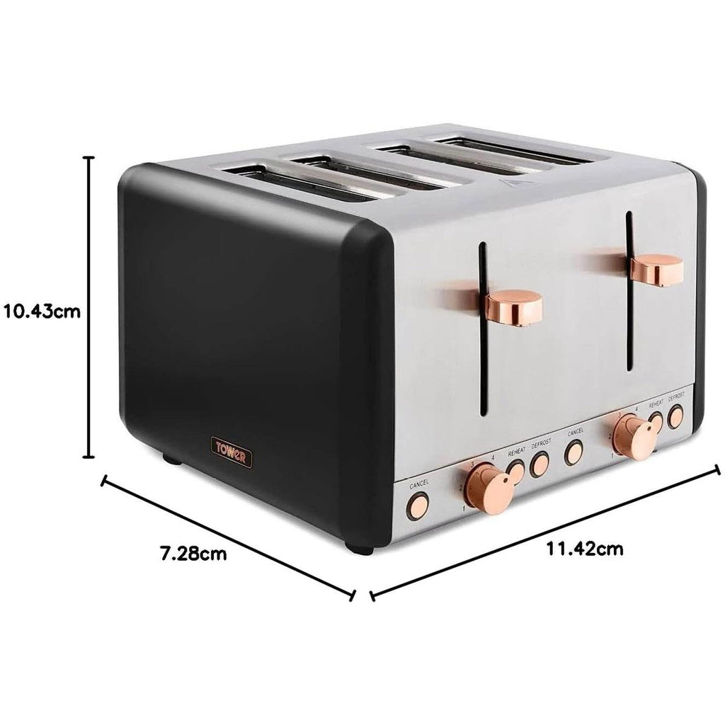 Tower Cavaletto 4 Slice Toaster Stainless Steel 1800W - Black & Rose Gold