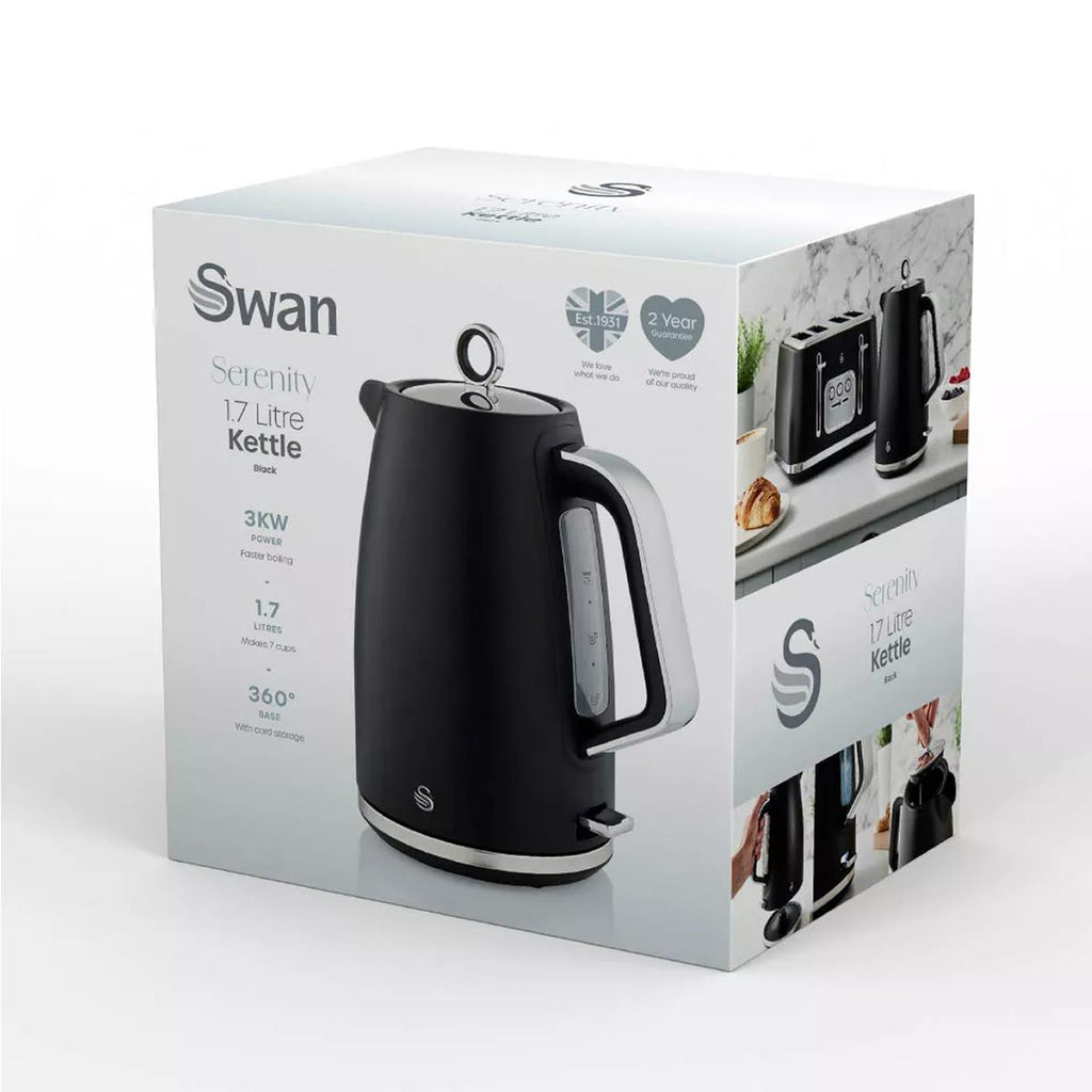 Swan Serenity Electric Jug Kettle 3000W 1.7 Litre - Black