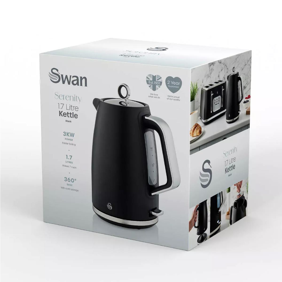 Swan Serenity Electric Jug Kettle 3000W 1.7 Litre - Black