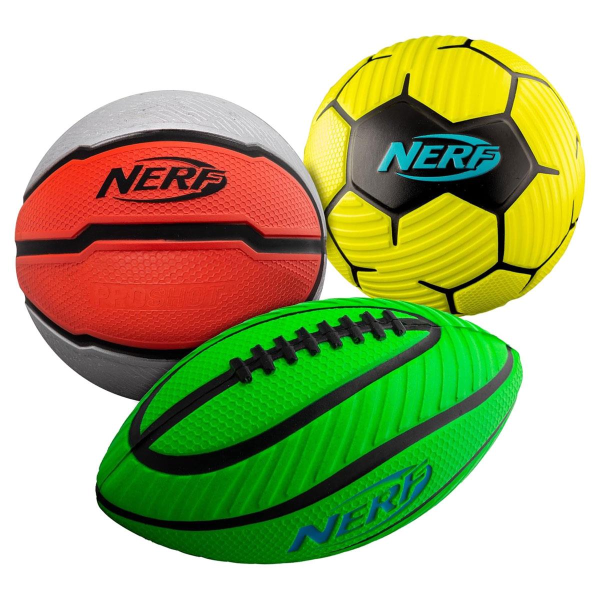 Nerf Proshot Multisport Foam Ball Set Mini Football Soccer Ball & Basketball - Multicolour