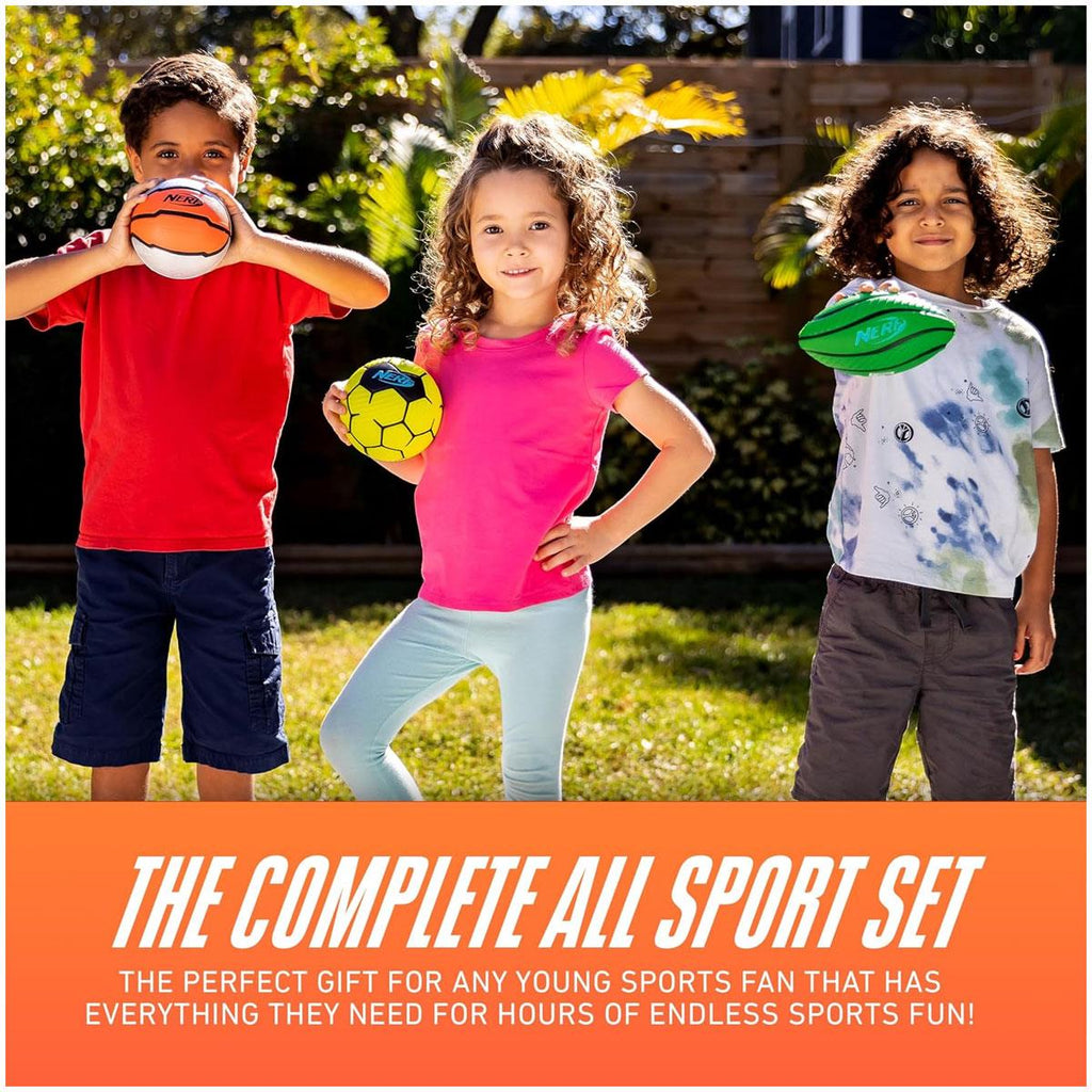 Nerf Proshot Multisport Foam Ball Set Mini Football Soccer Ball & Basketball - Multicolour