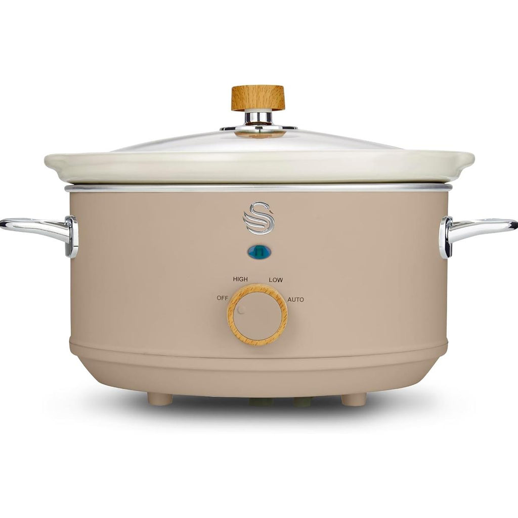 Swan Nordic Slow Cooker 3.5 Litres With Glass Lid & 3 Temperature Settings 200W - Oatmeal